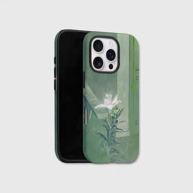 Custodia magnetica due in uno in acrilico tpu con fiori luminosi verdi per iphone 16 pro max 15 14 plus 13 12 mini 11 pro xr x