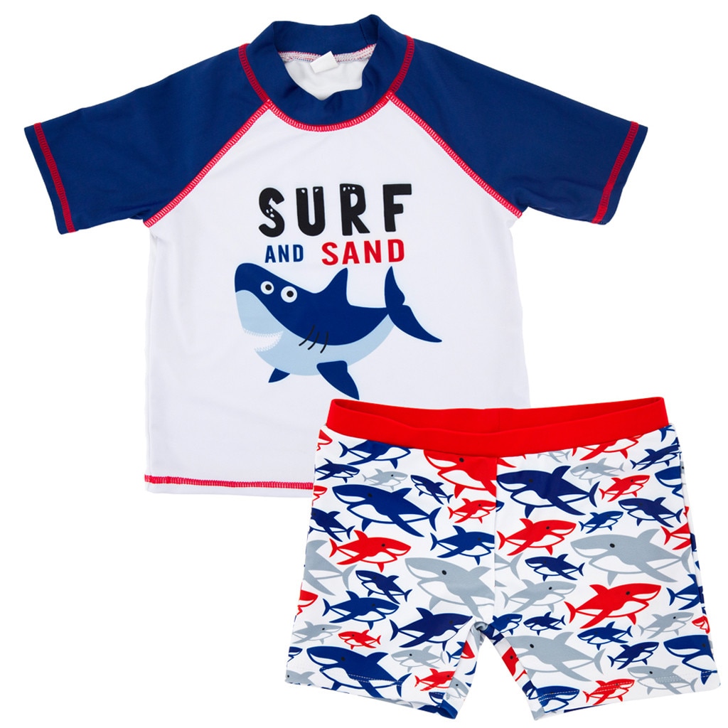 Kids baby swimwear baby boys summer cartoon shark beach tops+shorts swimwear set children's swimsuit boy