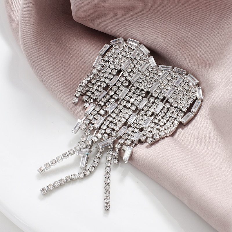 ALLYES créateur de couleur argent strass coeur broches pour les femmes Boho gland broche broche bijoux accessoires