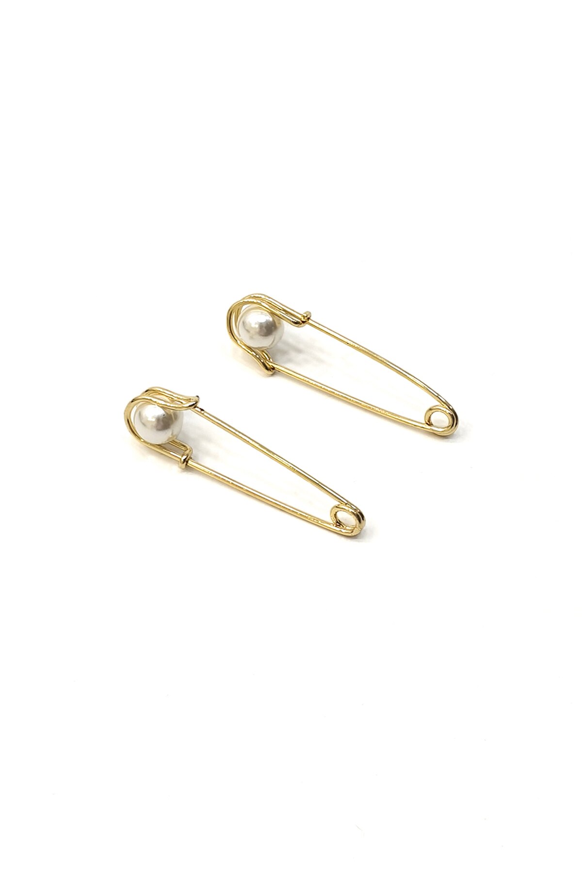 Marjin For Woman Earring Pearl Stone Safety Pin Figured Gold Colored Earring Jewelry