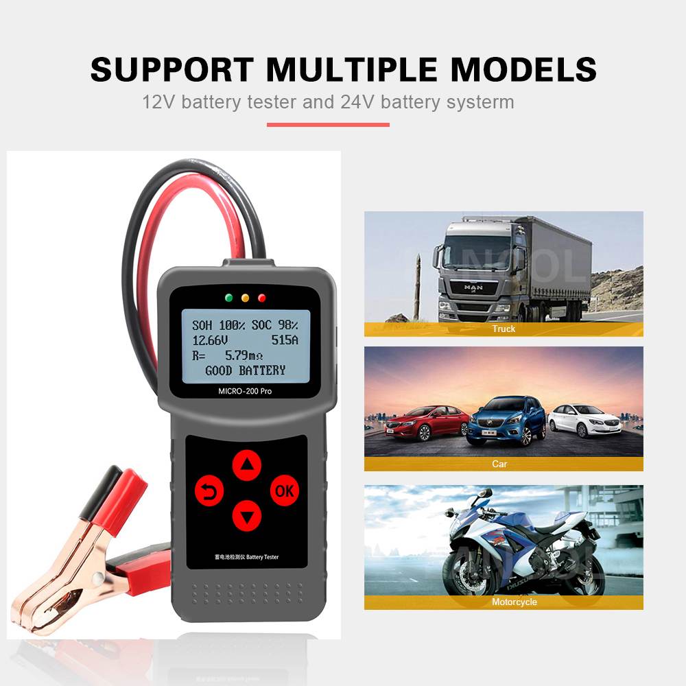 MICRO-200 PRO Car Battery Tester 12v 24v Multi-Language Digital AGM EFB Gel Automotive Load Battery System Analyzer For Car Moto