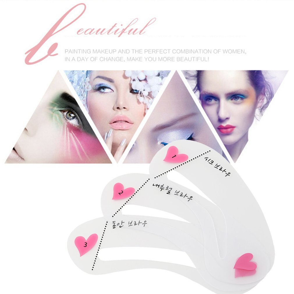 Herbruikbare 3Pcs Grooming Shaping Assistent Verzegelde Template 3 Stijlen Wenkbrauw Stencils Tekening Kaart Brow Make-Up Top
