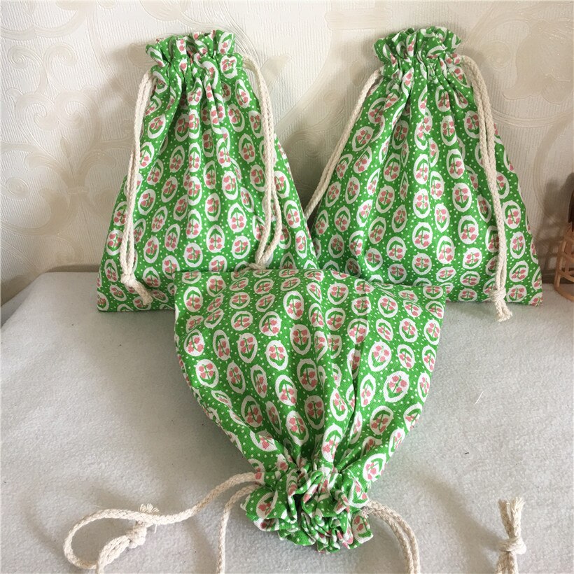 YILE Cordão de Linho de Algodão Multi-propósito Saco Organizador Saco Do Presente Do Partido Flor Grama Verde 8502-4