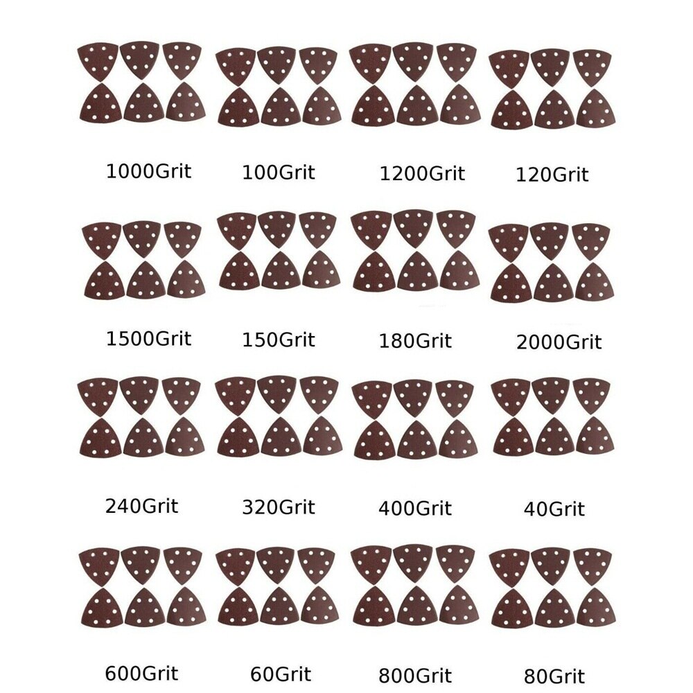 10pcs 90mm Detail Palm Sanding Sheets Mouse Pads 6 Hole Triangle Disc Sandpaper 40-2000Grit for Bosch Sander Hook and Loop