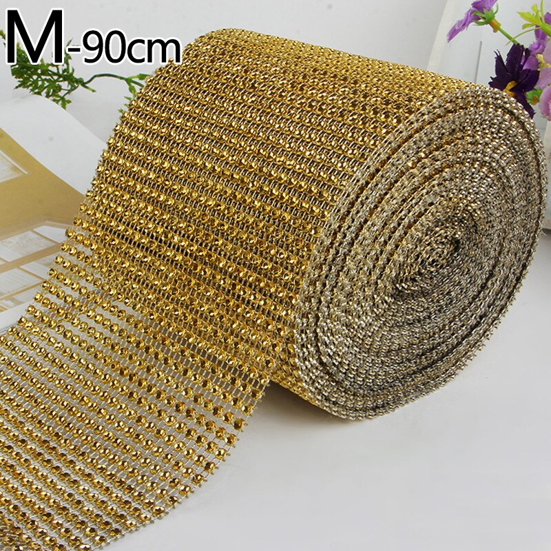 1 Roll 24 Rijen Goud Zilver Crystal Diamond Mesh Rhinestone Lint Voor Verjaardag Bruiloft Diy Decoratie Cake Wrap Crystal Tulle: M