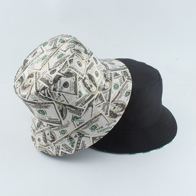 Dollar Print Fishing Cap Bob Chapeau Femme Reversible Bucket Hat Men Fishing Bucket Hats For Women Harajuku Hip Hop gorro