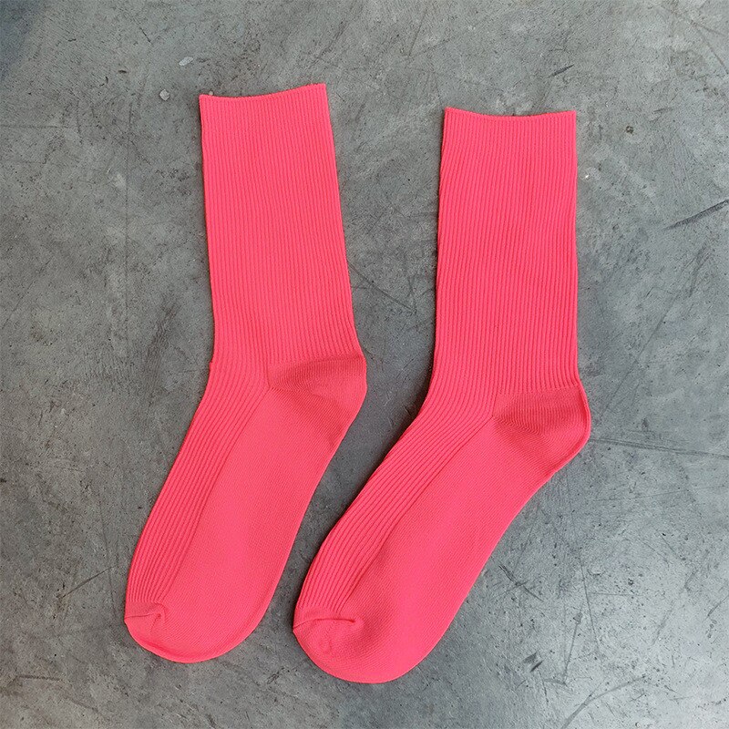 Women Candy Color Socks Summer Cool Girl Solid Cotton Socks Fluorescent Color Casual Green Orange Mid Hip Hop Socks