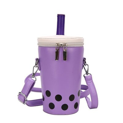 Grappig Stro Melk Thee Cup Vrouwen Handtassen Leuke Meisjes Kleur Contrast Geek Crossbody Tas Individuele Cup Vorm Schoudertassen: Paars