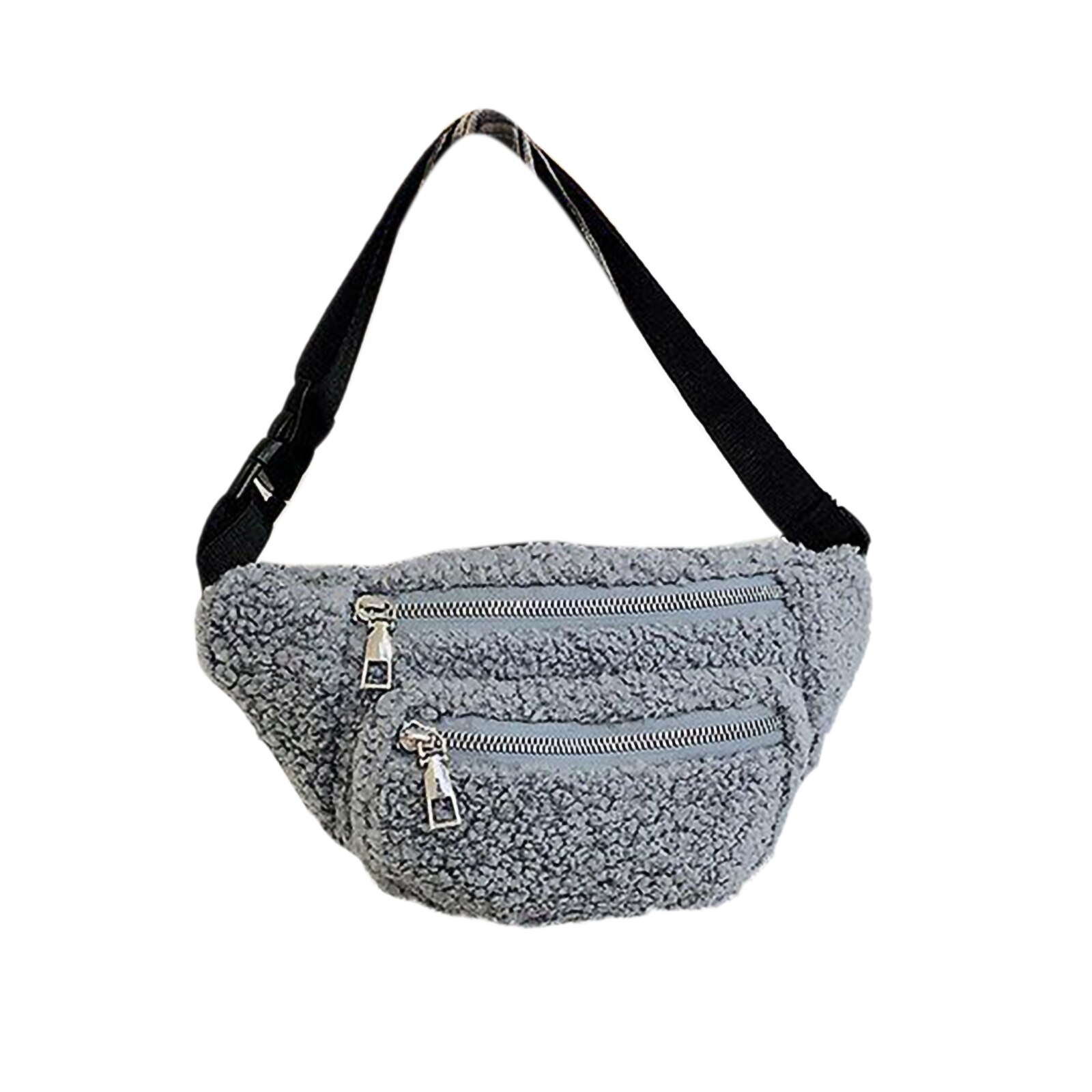 Women Cute Fanny Chest Pack Solid Color Casual Plush Crossbody Purse Soft Fleece Waist Belt Bag Pack: Gray