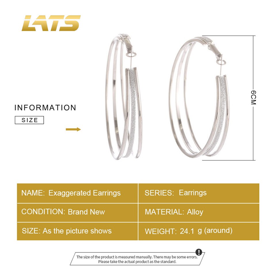 LATS Big Circle Round Hoop Earrings for Women&#39;s Statement Golden Punk Charm Earrings Party Jewelry