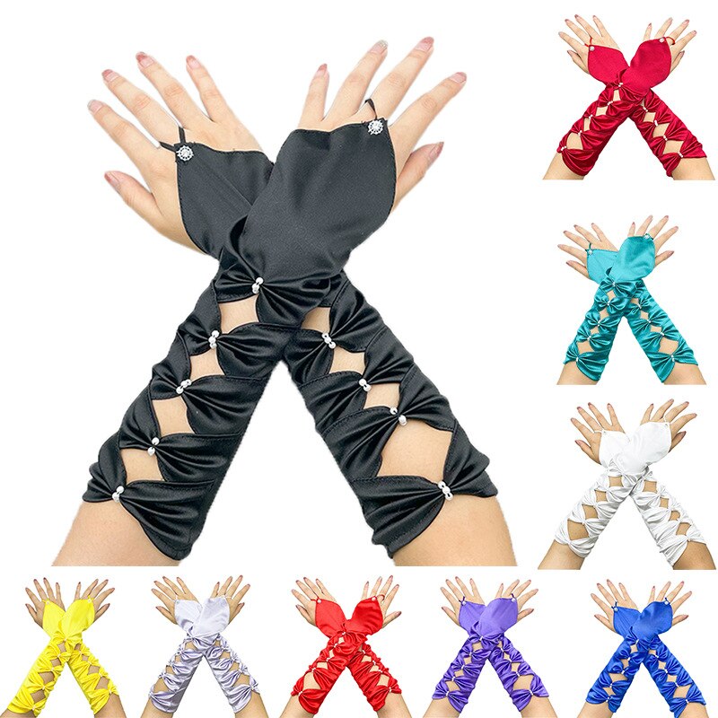 Guantes de novia con lazo de satén blanco, largo, accesorios de boda, 2023