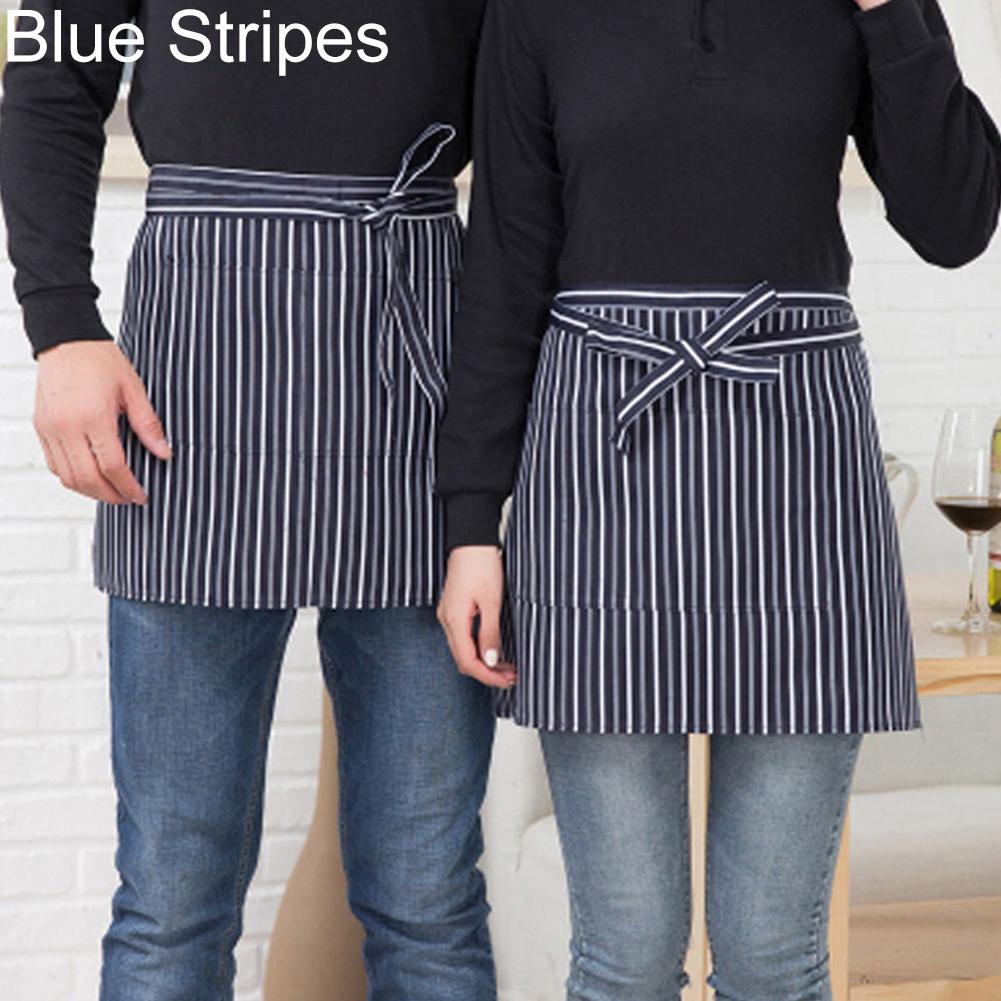 gestreift Plaid halb-Länge Kurze Taille Schürze mit Tasche Gastronomie Koch Kellner Bar