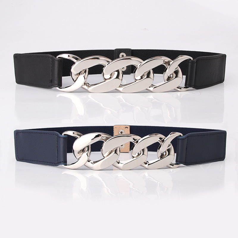Belts For Women Skinny Metal Gold Buckle Waist Belt PU Leather Thin Belt Elastic Waistband Female Dress Accessories