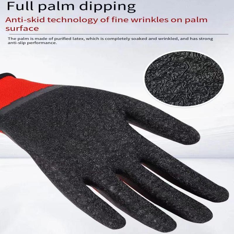 12 pares de guantes de trabajo de seguridad de látex grueso antideslizantes y resistentes al desgaste, guantes recubiertos de palma, guantes de trabajo para maquinaria de jardinería