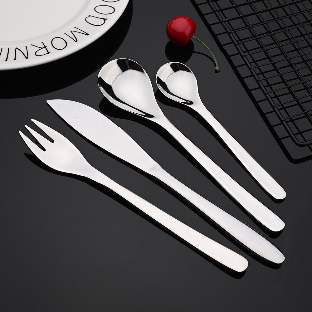 2/4/6 Set Silver Dinnerware Set 18/10 Stainless Steel Western Flatware Knife Fork Tea Spoon Cutlery Set Tableware Silverware Set