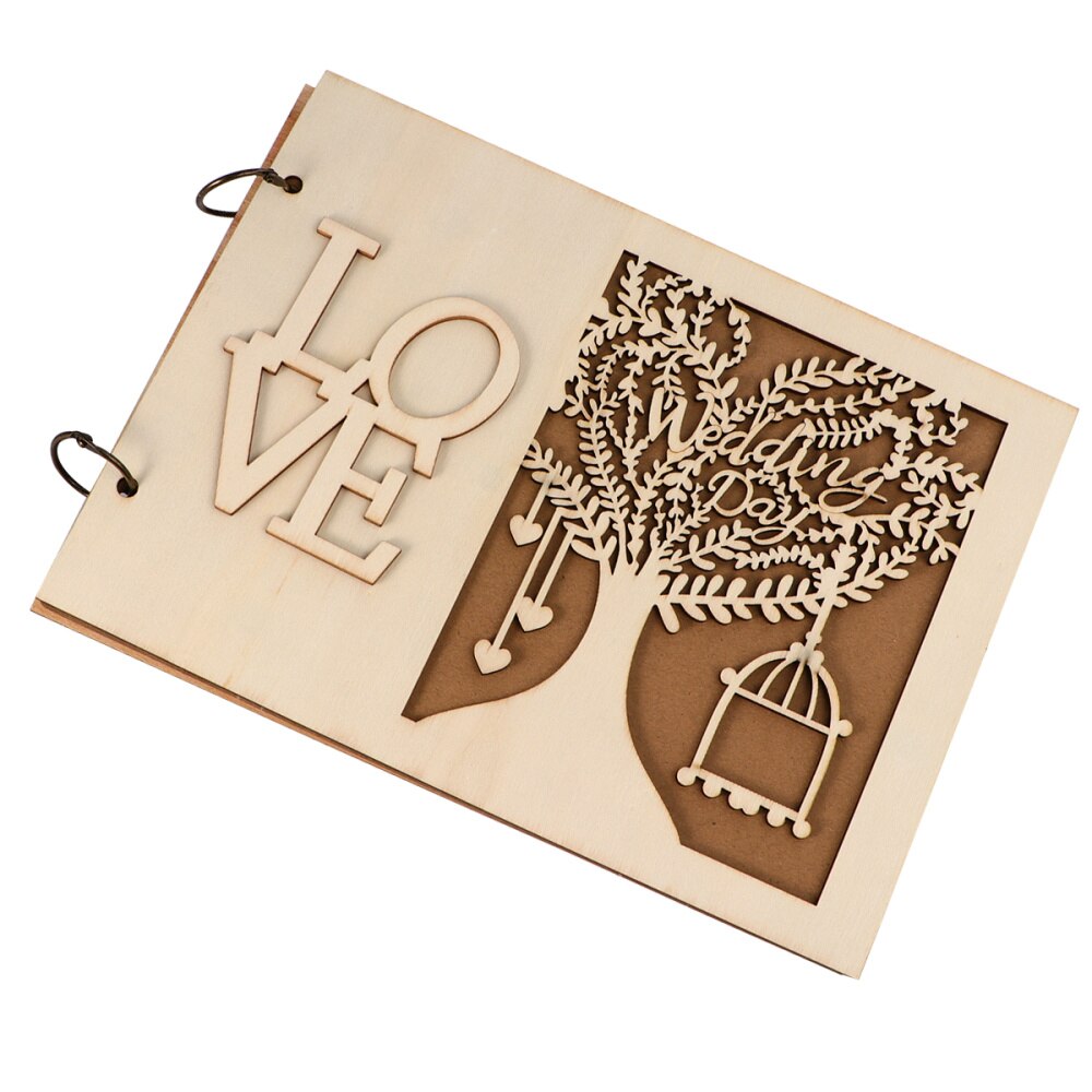 1pc bröllop gästbok ihålig gäst inloggningsbok snida trä gästbok trä ihålig hantverk anteckningsbok för bröllop: Bild 4