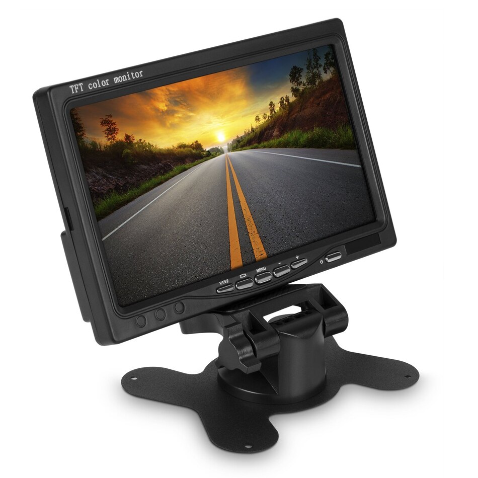 7 inch TFT LCD 2 Video Input Car Rear View Hoofdsteun Monitor DVD VCR Monitor met Afstandsbediening en Stand ondersteuning Roterende