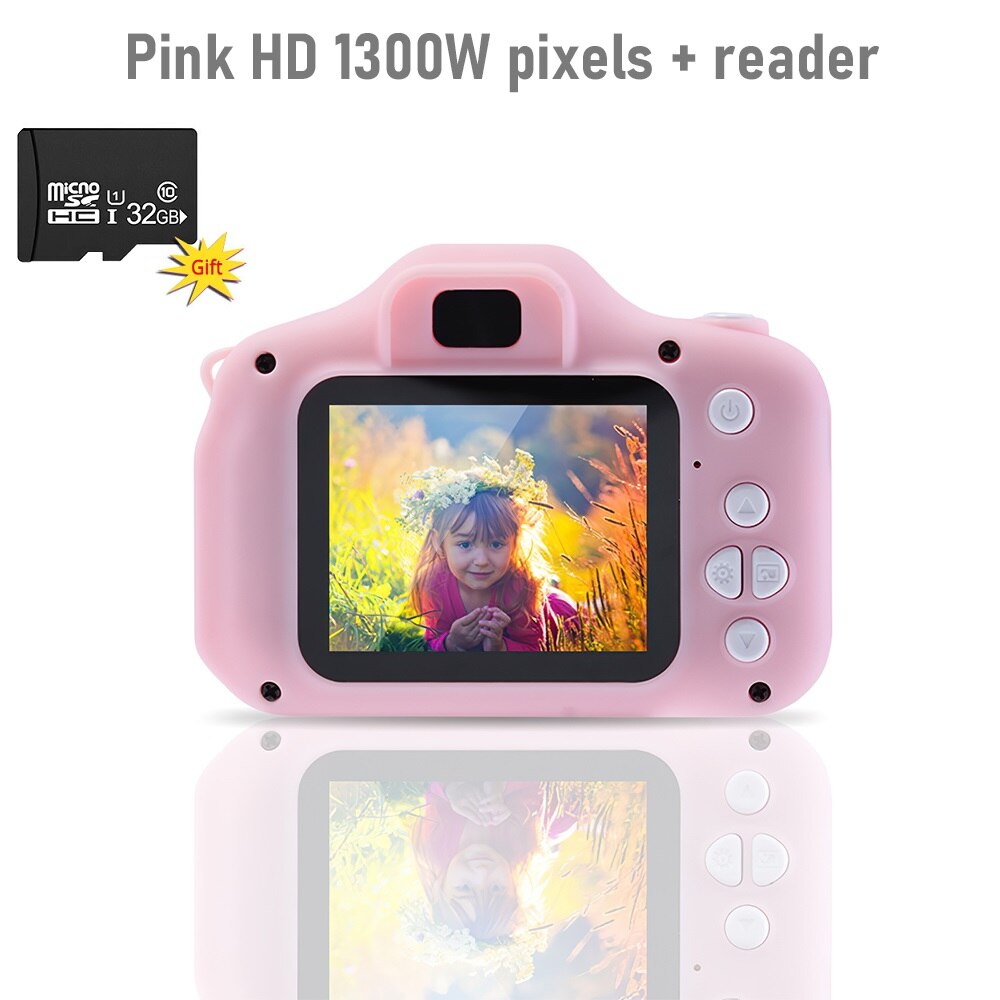 TRAVOR – Mini appareil Photo numérique HD 1080P pour enfants, jouets pour enfants, caméscope vidéo DV, , carte TF de 32 go: Pink 1300W pixels