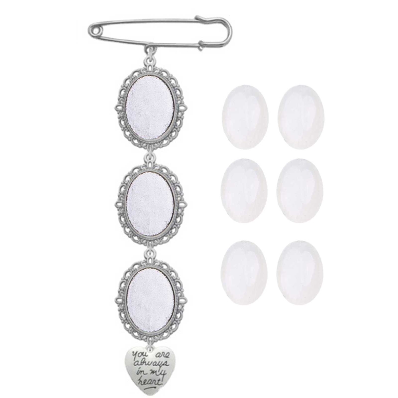 Kit de fabricación de broche y alfiler para fotos de ramo de boda, marco de encaje, Marco de imagen ovalado con colgante para vacaciones, corazón, H8WF: 3