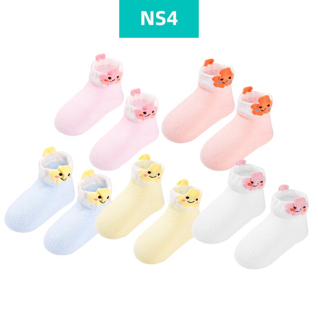 Calcetines de algodón para bebé recién nacido, 5 par/lote, calcetines para bebé y niñas, bonitos calcetines cortos, accesorios de ropa para 0 a 6 meses: NS4 / 0-6Month