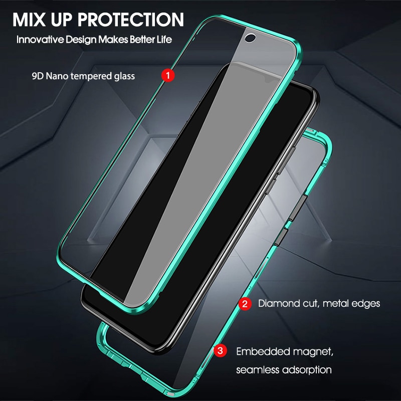 Double-Sided Tempered Glass Cases For Xiaomi Redmi Note 8 7 10 K20 Pro Magnetic Metal Phone Protective For Redmi 8A 7 Full Cover