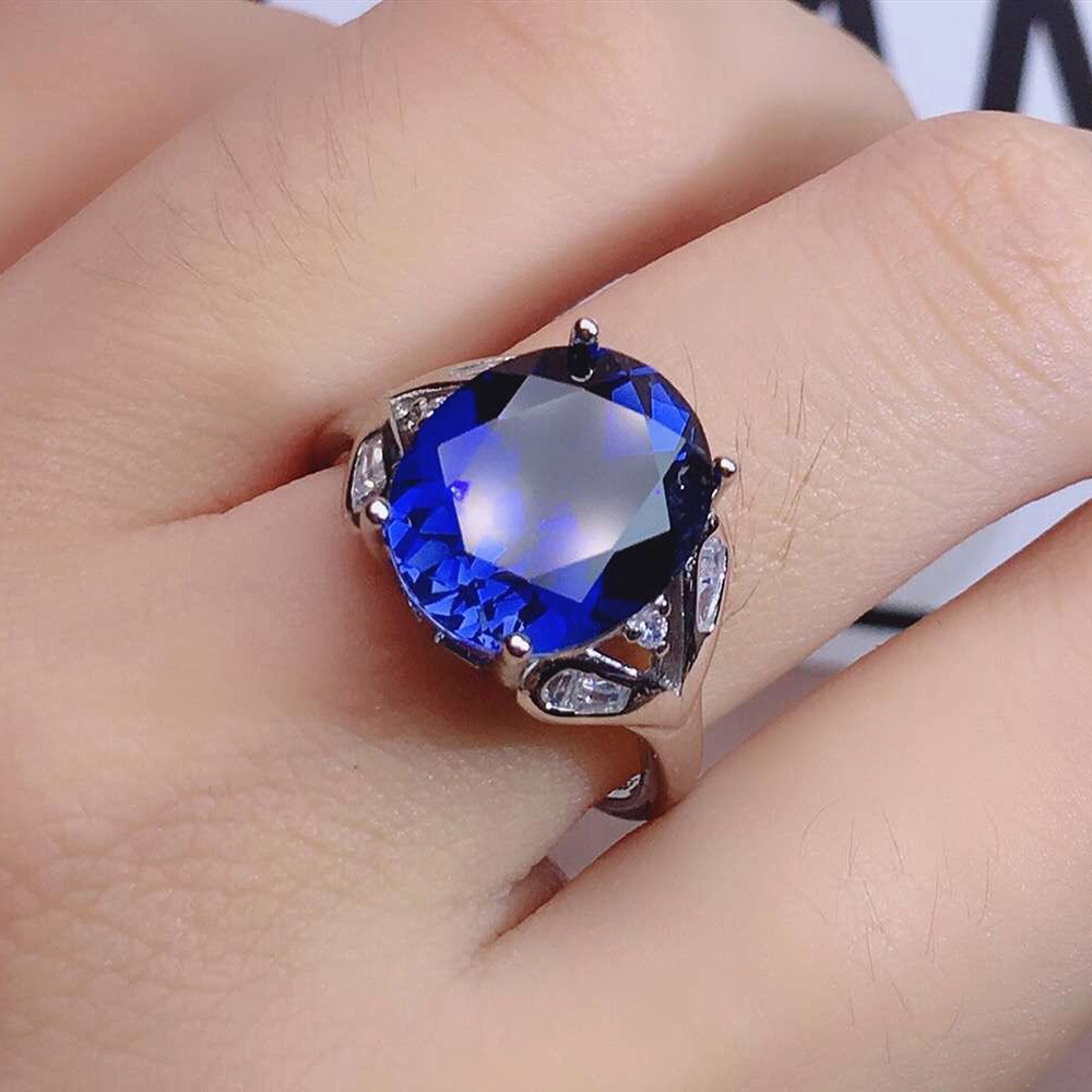 Blu di cristallo pietre preziose zaffiro anelli di diamanti per le donne degli uomini paio di bianco oro argento dei monili di colore bijoux bague regali di nozze: rings for women