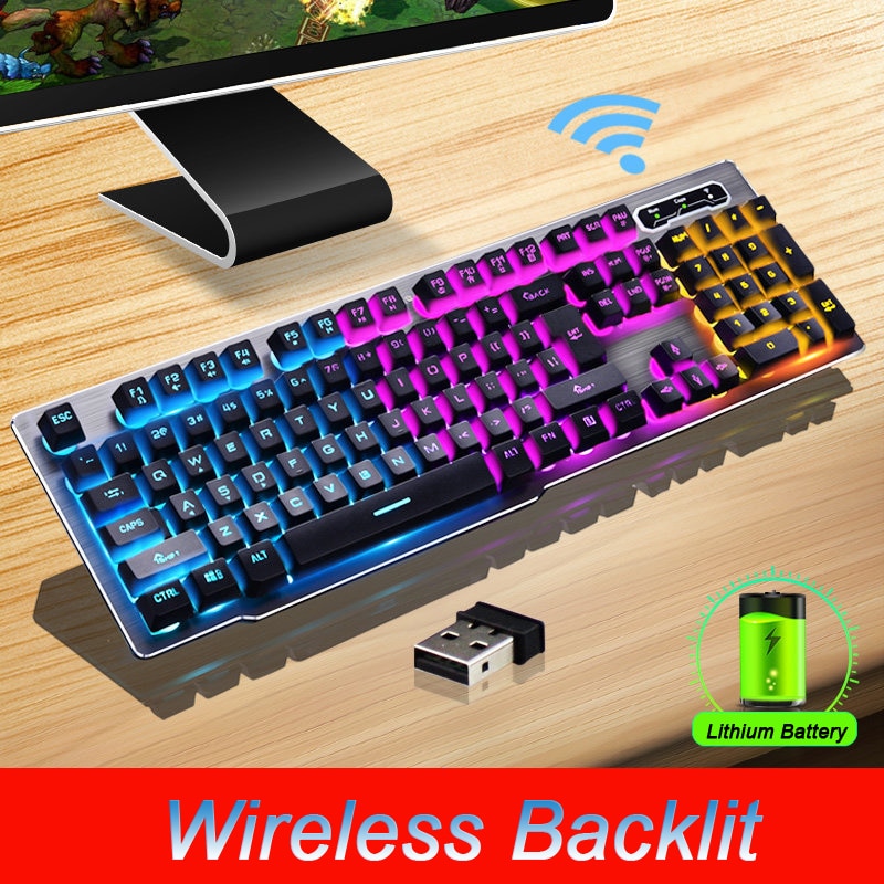 MK500 Wireless Keyboard Rechargeable Backlight Gaming Charging Backlight Wireless Keyboard Alloy Panel Suitable for Desktop
