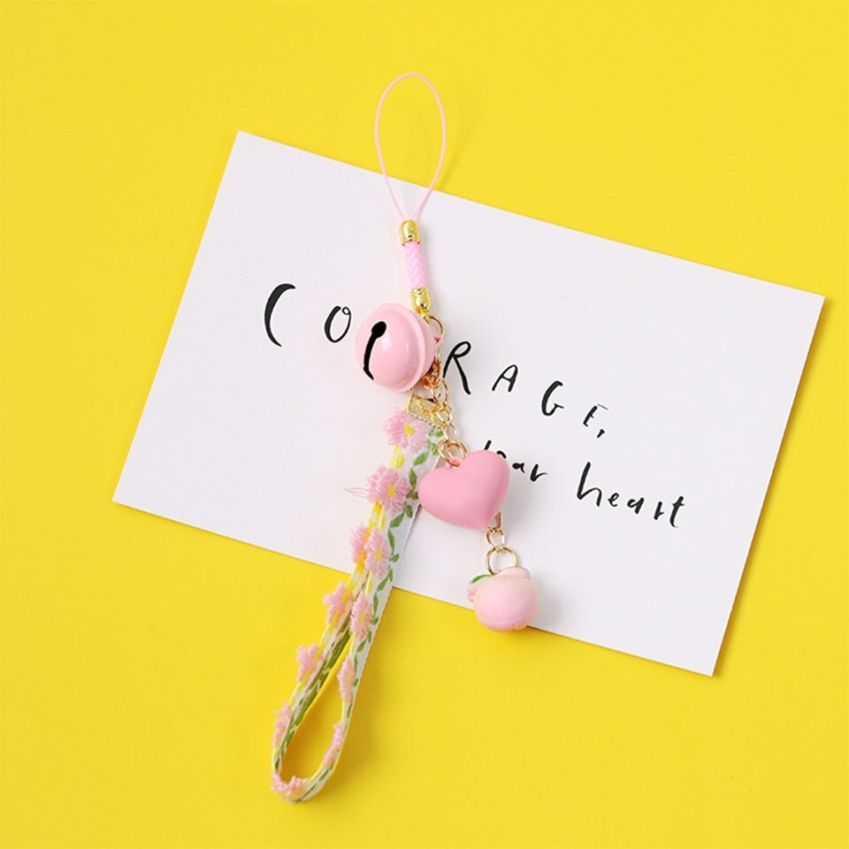 Korean Smart phone Strap Lanyards for iPhone Samsung Cute Pink Girl Flower Ball Decor Mobile Phone Wrist Strap Rope Phone Charm