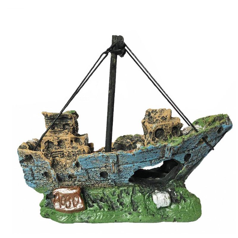 Aquarium Ornament Wreck Sunk Ship Sailing Boat Destroyer Fish Tank Cave Decor