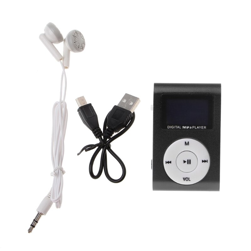 ALITER Small MP3 Portable USB Metal Clip LCD Screen Music Player with Earphone: Black