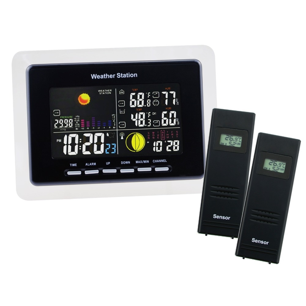 Wireless Weather Station 2 Remote Sensors Weather Forecast Moonphase Alarm Indoor Outdoor Temperature Humidity DCF RCC