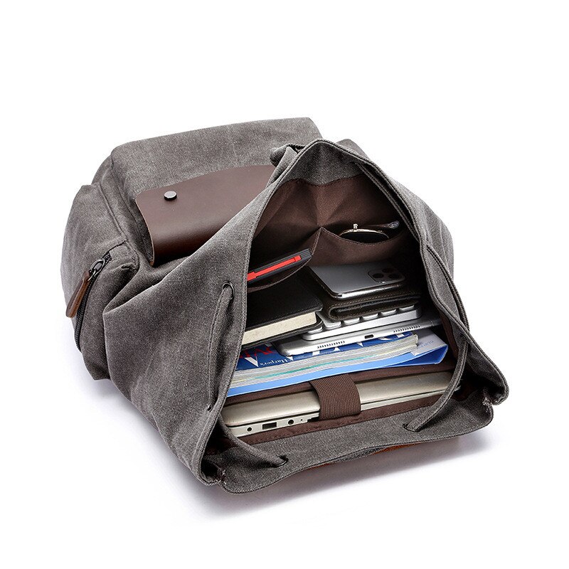 Canvas-rucksack für herren, großes fassungsvermögen, geeignet für laptops bis 17 zoll, kordelzug, lederhülle, reiserucksack, schulrucksack