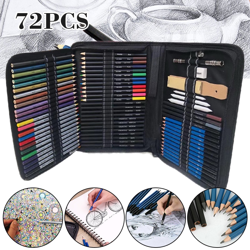 72pcs/set Drawing Sketching Set Charcoal Pencil Artists Painting Draw Sketch Kit For Painter School Students Art Supplies