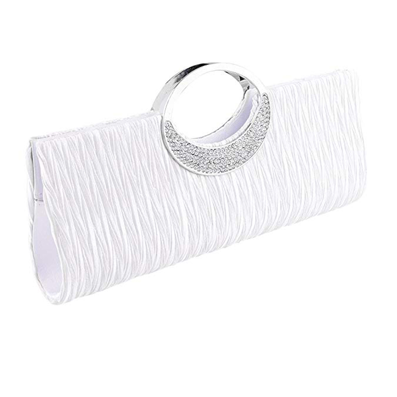 Bolso de noche de lujo para Mujer, cartera de mano plisada de satén con diamantes de imitación, a la , para de boda, monedero: Blanco