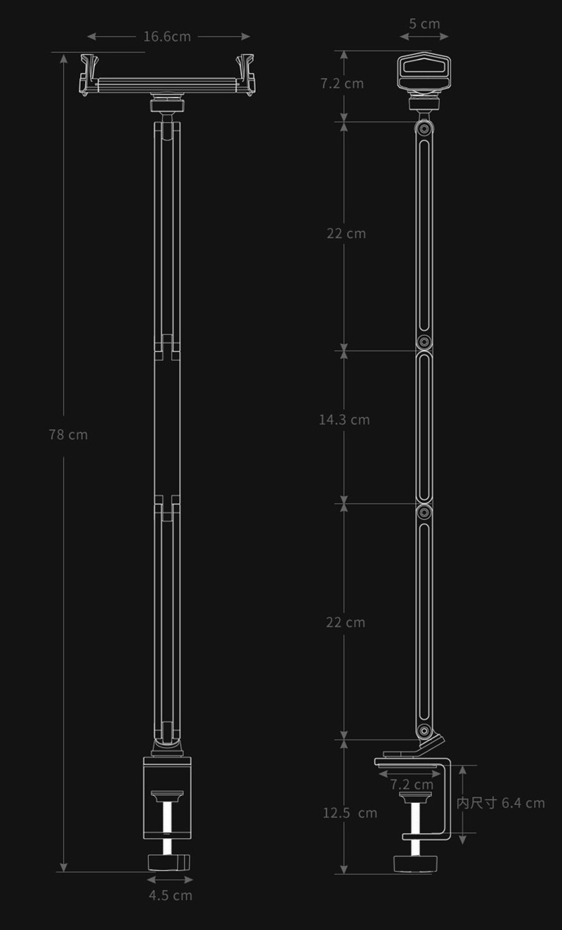 Desktop Adjustable Long Arm Foldable Tablet Stand Aluminum Cell Phone Holder Multi-angle Rotation 4-13'' Bed Table iPad Stand