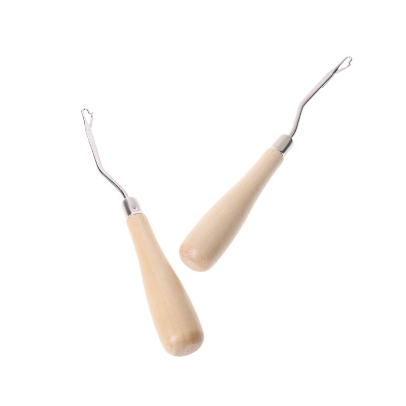 2pcs Crochet Hook Wood Handle Carpet Repair Latch Needle Knitting Hand Craft