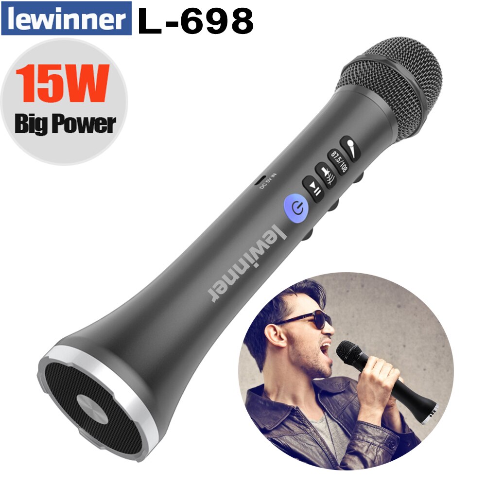 Lewinner-Micrófono de Karaoke inalámbrico L-698, Altavoz Bluetooth 2 en 1, reproductor de KTV portátil de mano para iOS/Android