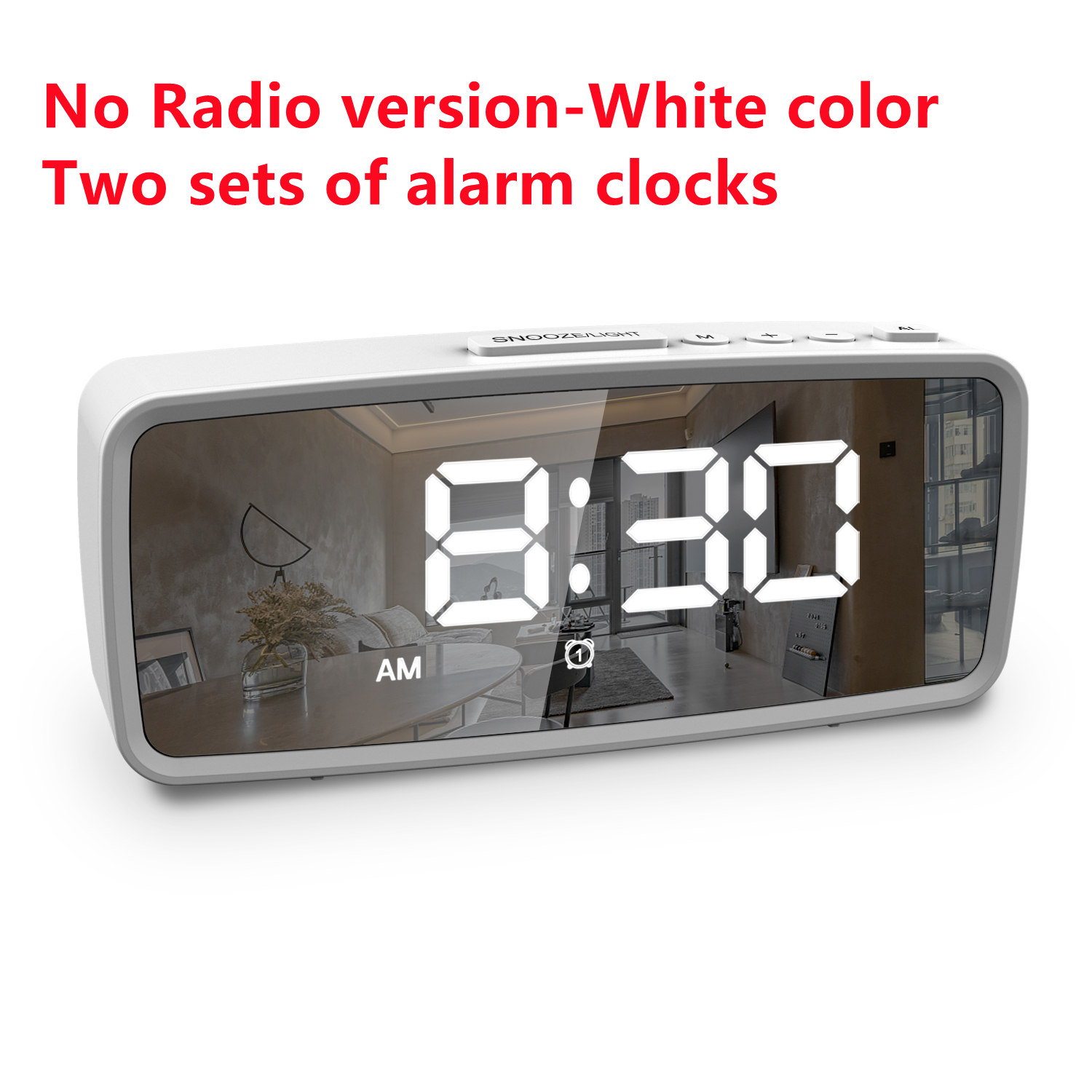FM Radio LED Digital Smart Alarm Clock Watch Table Electronic Mirror Desktop Clocks 3 Levels Dimmer with Timer Snooze: No Radio White