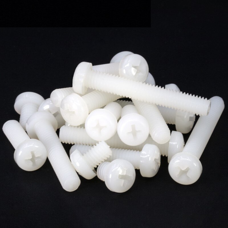 2mm White Nylon Phillips Pan Head Screws M2 x 4 5 6 7 8 10 12mm Plastic Cross Recessed RoundHead Bolts Flame Retardant