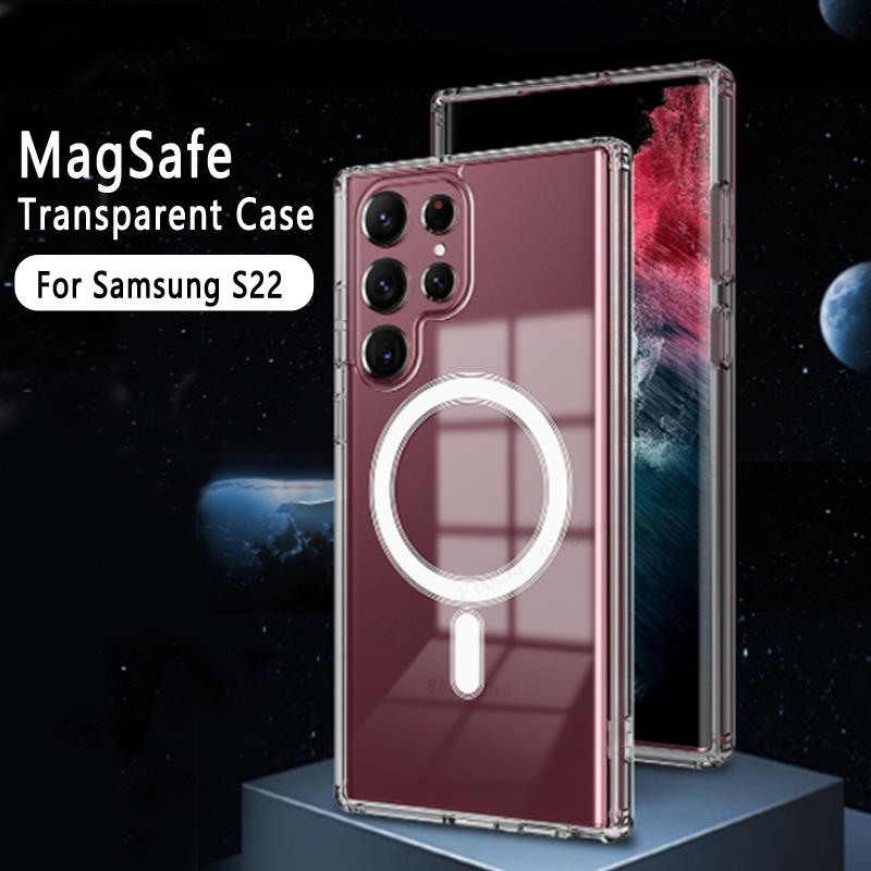 Magsafe kablosuz şarj şeffaf yumuşak telefon kılıfı için Samsung S22 Ultra 5G sert akrilik darbeye dayanıklı arka kapak için Galaxy s22Plus
