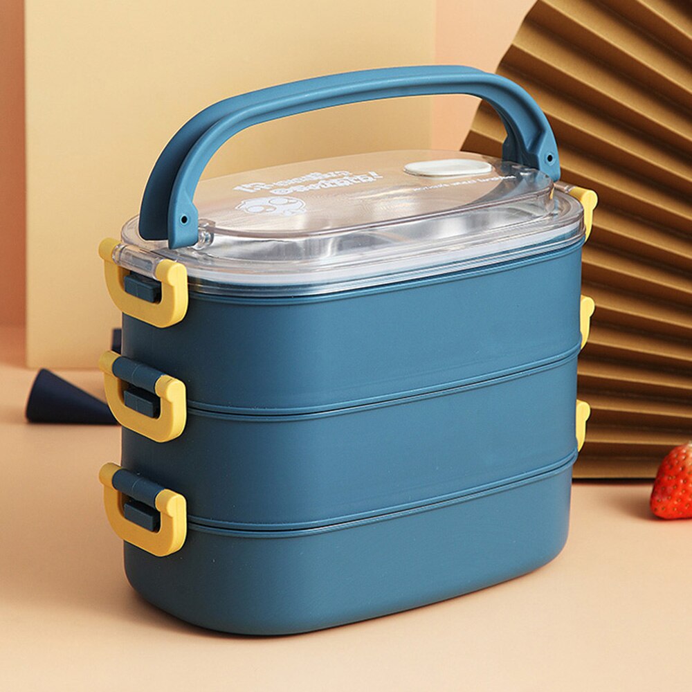 Stainless Steel Insulated Lunch Box Student School Multi-Layer Lunch Box Tableware Bento Food Container Storage Breakfast Boxes: blue 3layer
