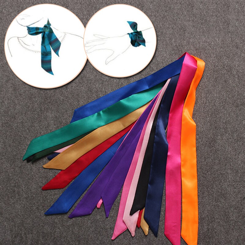 Twill Emulation Silk Solid Bag Scarf Women Small Scarf Ribbon Handbag Hair Long Shawl Bandana Luxury Head Scarf