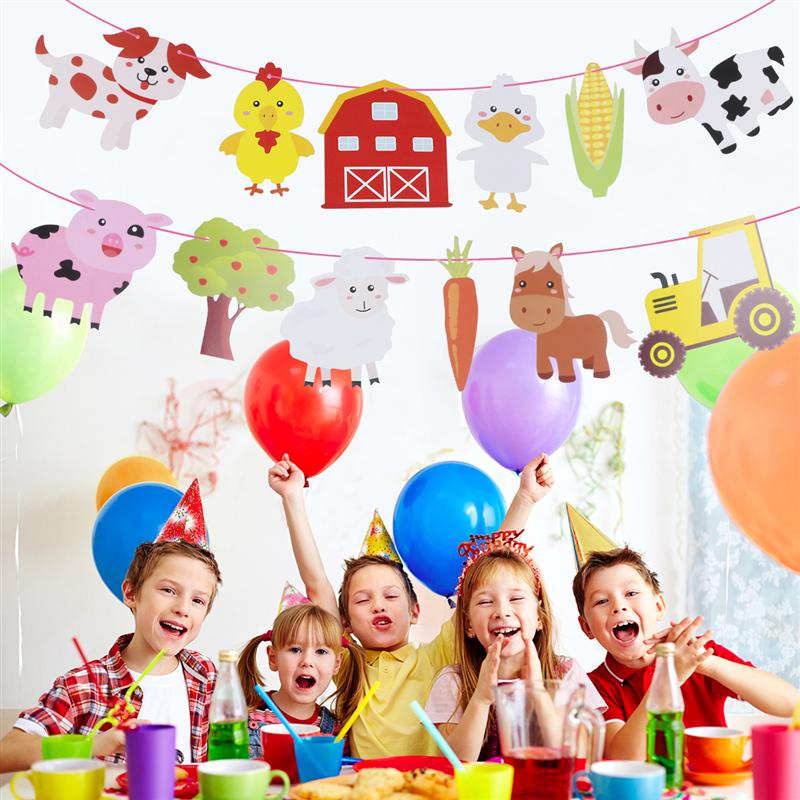 Farm Theme Party Banner Animal Molding Cartoon Bunting Decoration Paper Hanging Banner for Birthday Party
