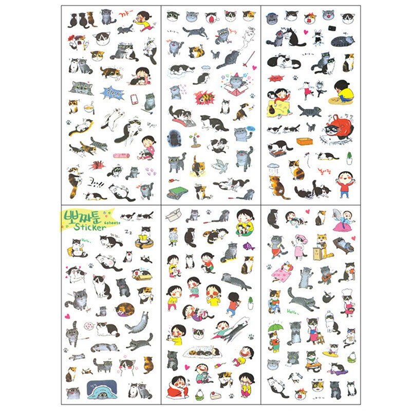 6 Pcs / Pack South Korea Transparent Pvc Stickers Cute Cat Diary Photo Album Stickers: Cat
