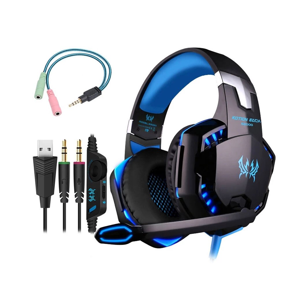G2000 Spielen Headset Verdrahtete 3D umgeben Klang Kopfhörer RGB Licht Professionelle Headset Mit Mikrofon Für Laptop Smartphone: Blau