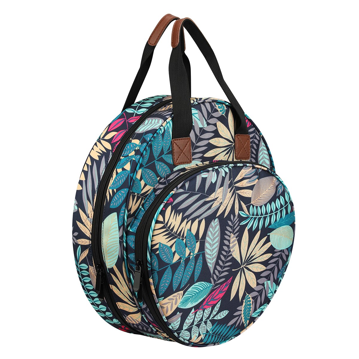 Bolsas de hilo de tejer redondas impresas, bolso de mano multifuncional duradero, ganchos de ganchillo, agujas, Kits de costura, estuche organizador de almacenamiento: flower