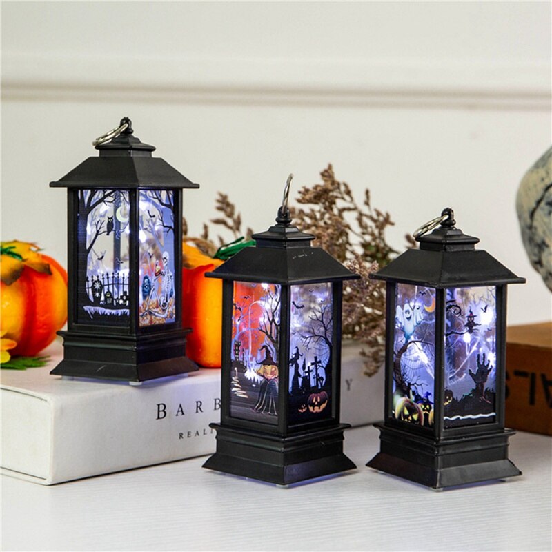 Halloween Vintage ▾ Zucca Luce Quadrato Simulato Fiamma Lampada Decorativa portato Lanterna Lanterna Appesa Rifornimenti Del Partito sbarra arredamento