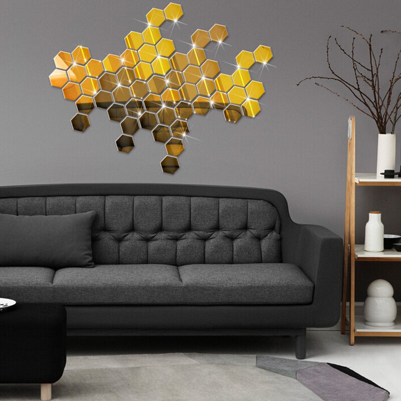 Zeshoekige acryl spiegel muursticker driedimensionale muursticker huisdecoratie muursticker verwijderbare muursticker