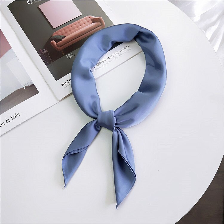 Écharpe en Satin pour femmes | Foulard cheveux kerchef, couleur unie, foulard cheveux, mouchoir, petites écharpes de cou, femmes 70cm, Scaves de bandeau pour dames: Blue