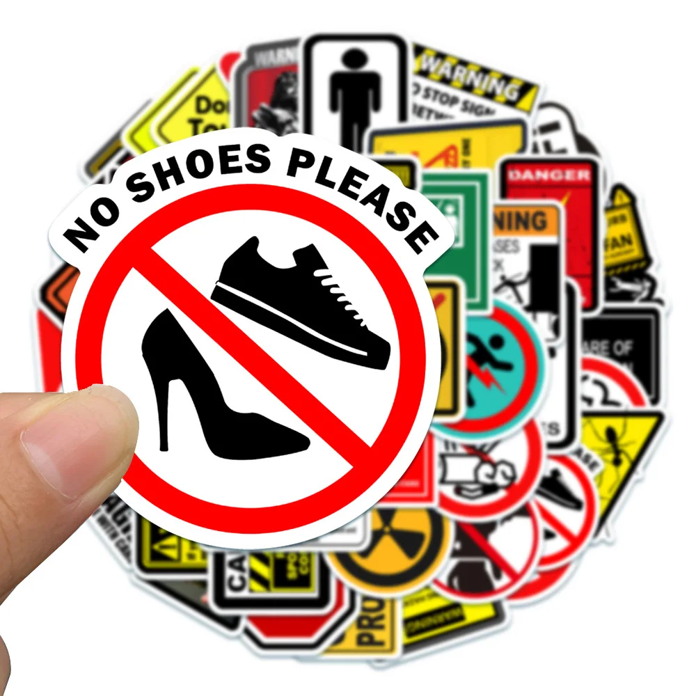 50pcs Cartoon Warning Waterproof Stickers Danger Banning Skateboard Guitar Laptop Motorcycle Car Classic Toy Cool Decals Sticker